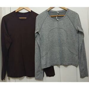 Lululemon womens size 10 swiftly tech running shirt gray burgundy lot of 2